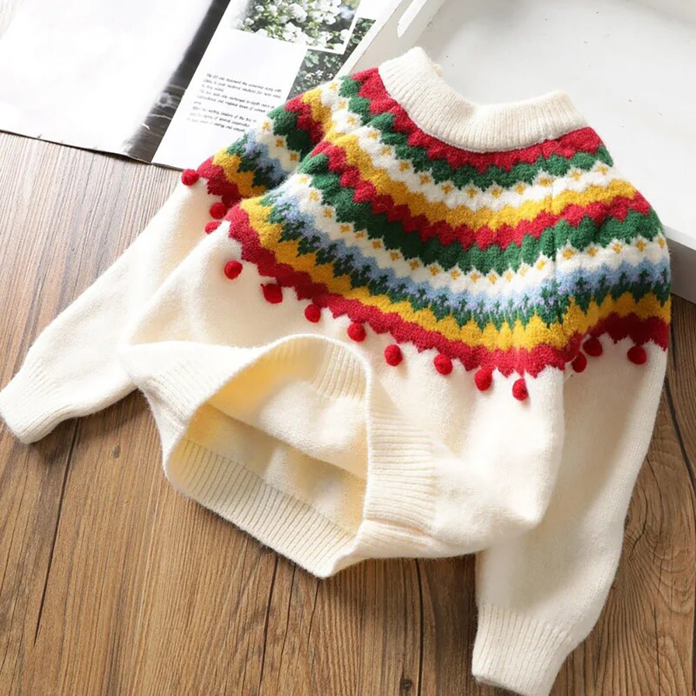 Ivory Multi Colour Xmas Baubles Pompom Style Warmer Cardigan & Christmas Sweater for toddlers & Kids - Little Surprise BoxIvory Multi Colour Xmas Baubles Pompom Style Warmer Cardigan & Christmas Sweater for toddlers & Kids