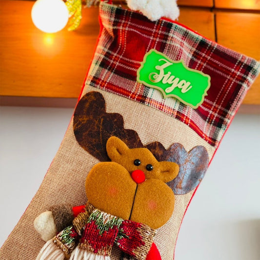 Jute Rudolf Christmas Stockings, Large