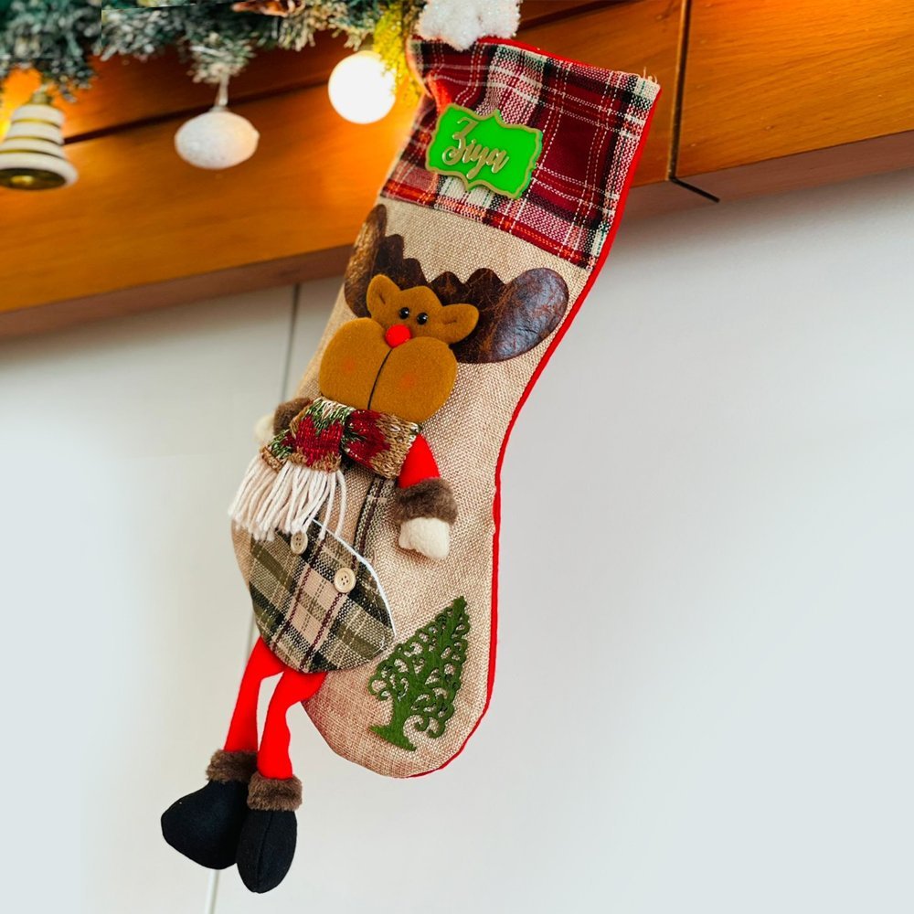 Jute Rudolf Christmas Stockings, Large