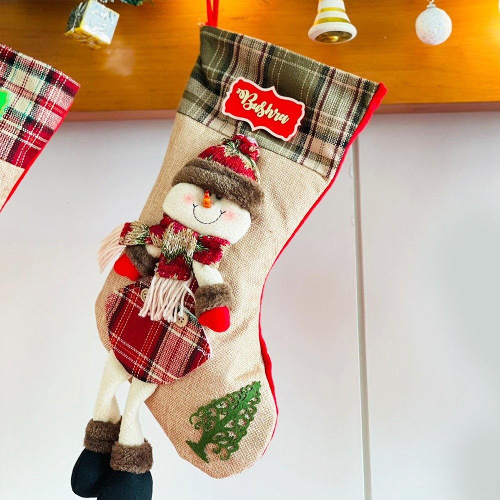 Jute Snowman Christmas Stockings, Large