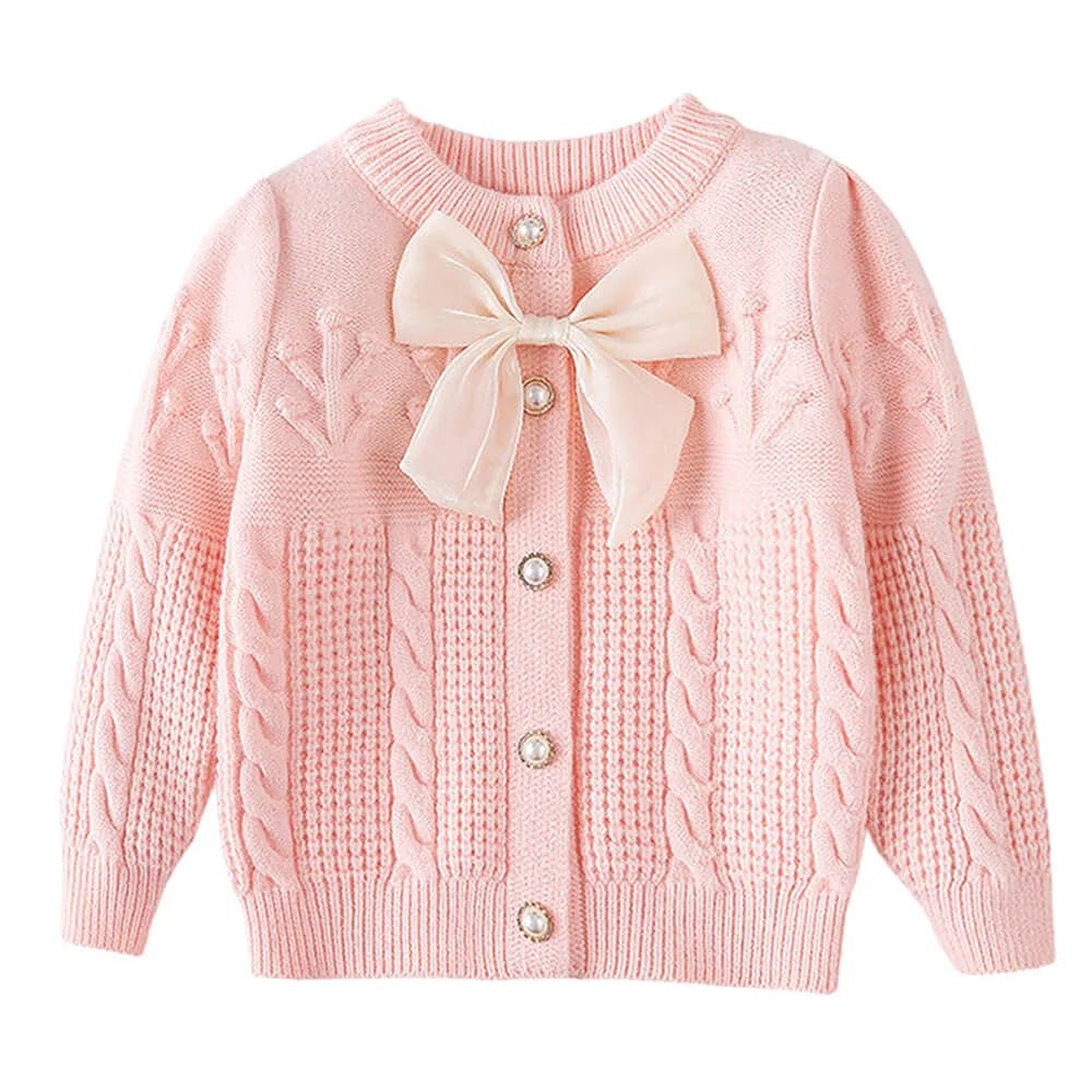 Kids Baby Pink Knitted Cardigan Sweater with Bow