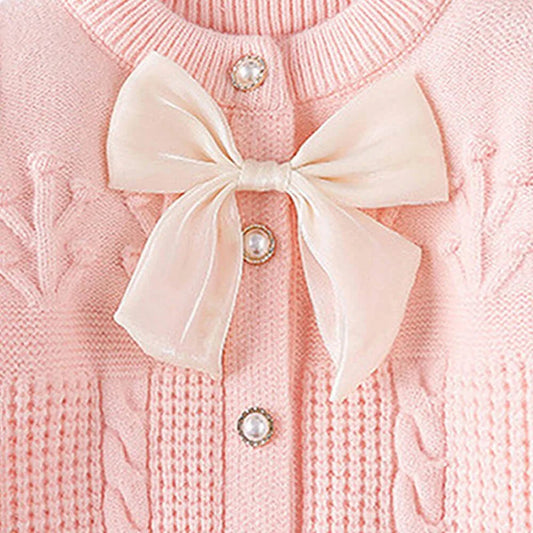 Kids Baby Pink Knitted Cardigan Sweater with Bow