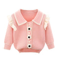 Kids Baby Pink Knitted Cardigan V neck Sweater with Flower Buttons