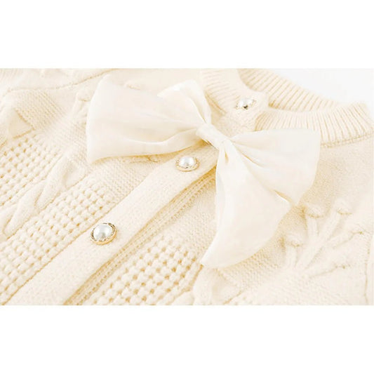 Kids Cream Knitted Cardigan Sweater with Bow