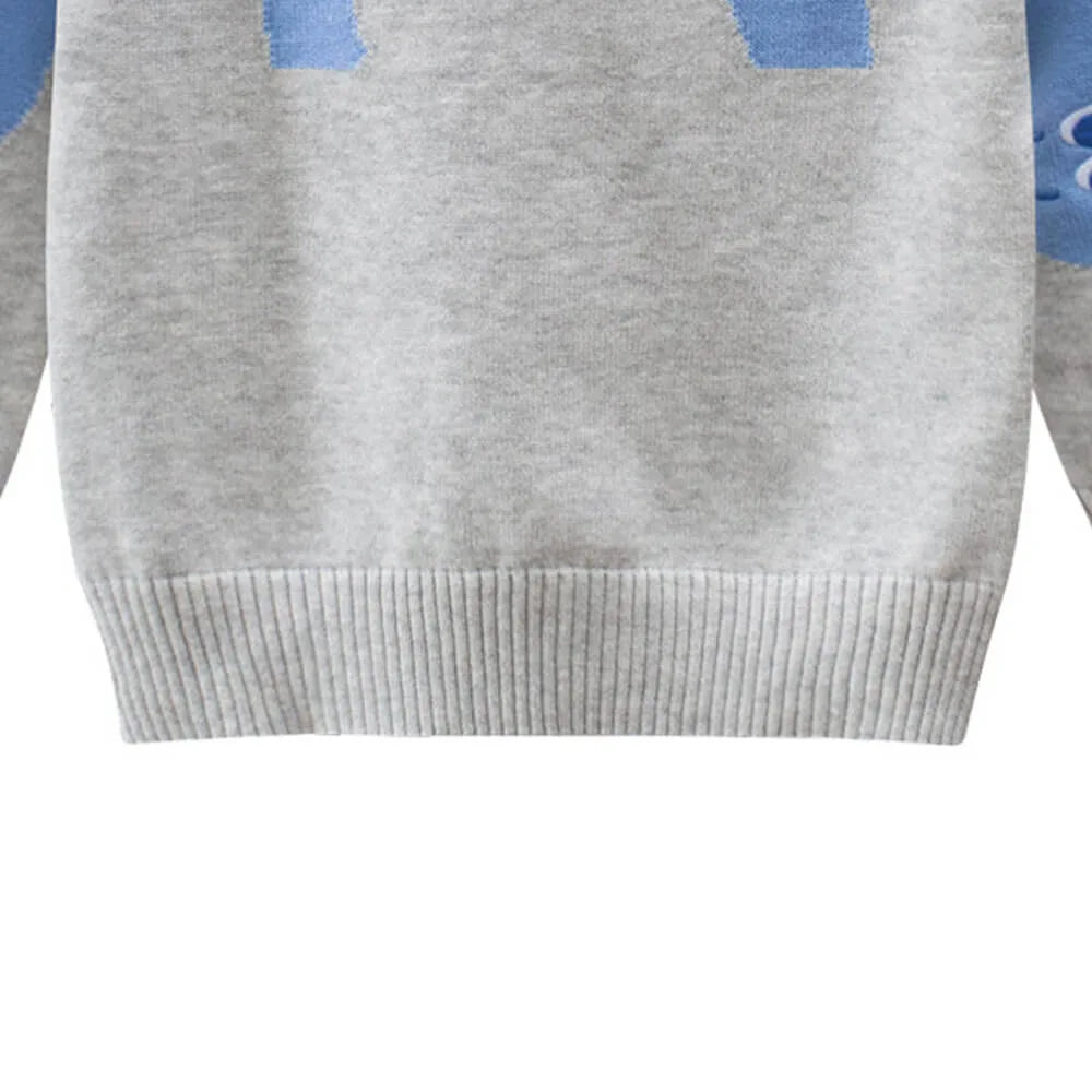 Kids Grey & Light Blue Dino Cardigan Sweater with 3d Tail Applique