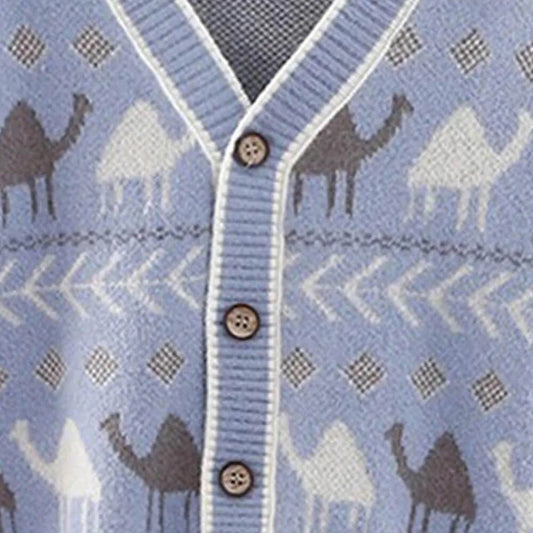 Kids Light Blue Camel Troop, Cardigan V neck Sweater