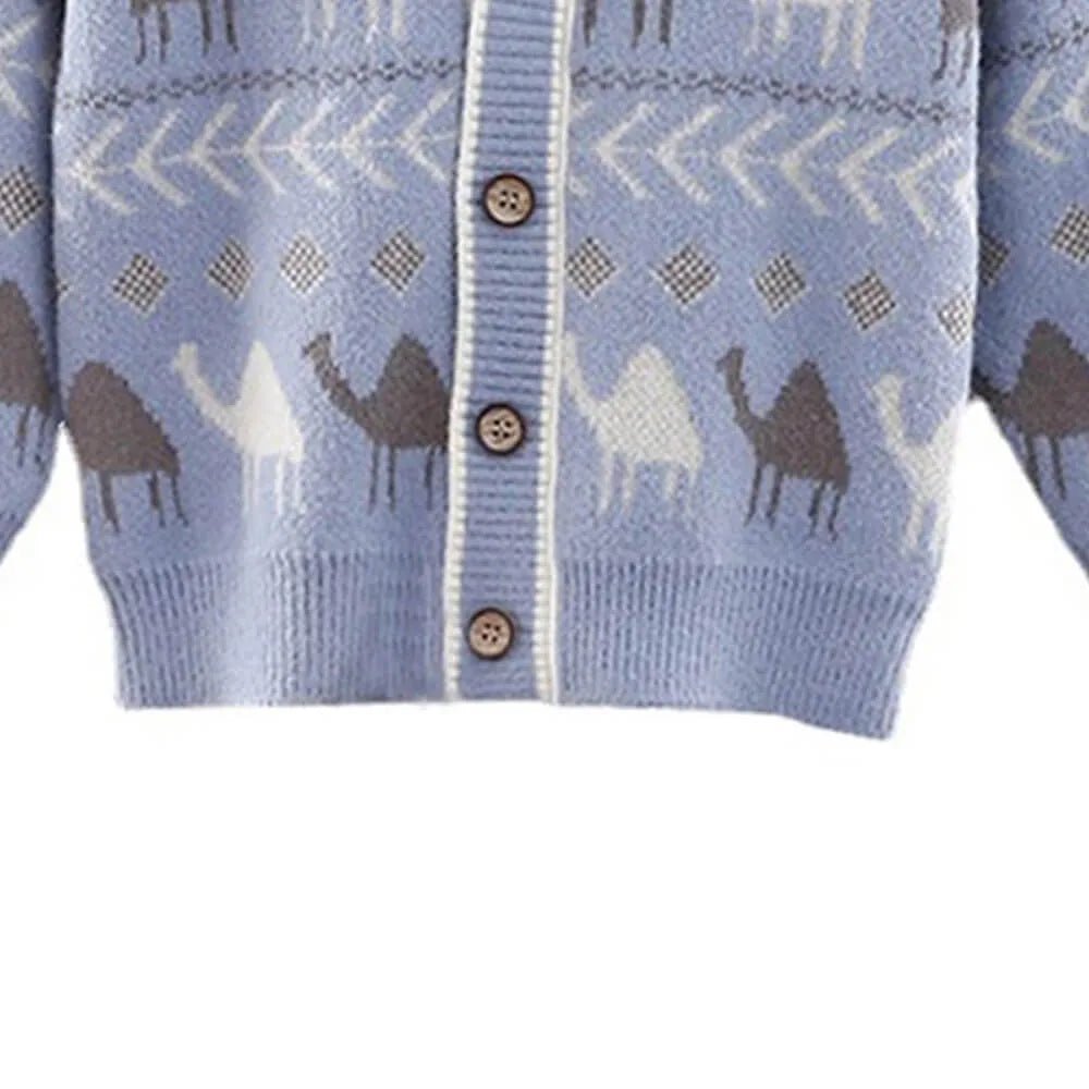 Kids Light Blue Camel Troop, Cardigan V neck Sweater