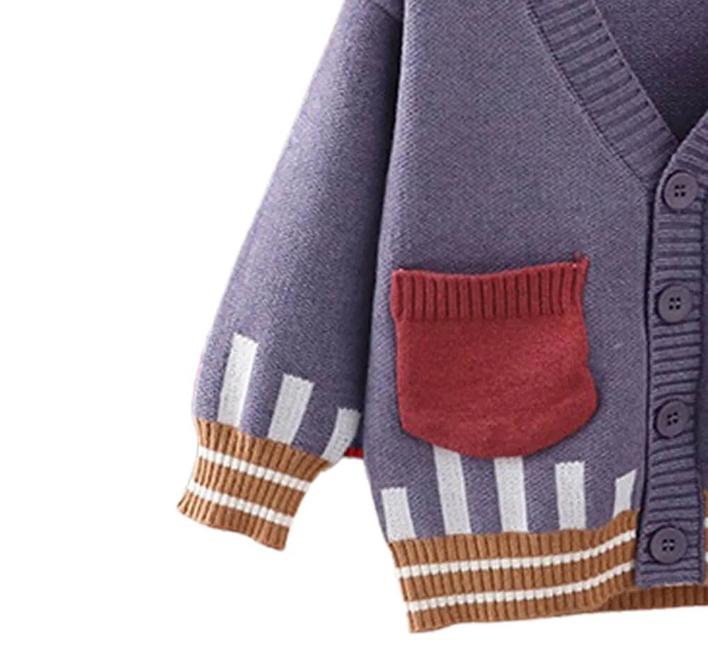 Kids Muave Cardigan Sweater V neck with front pockets