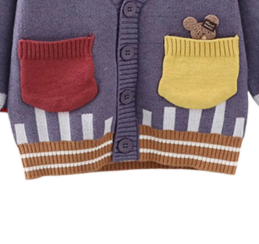 Kids Muave Cardigan Sweater V neck with front pockets