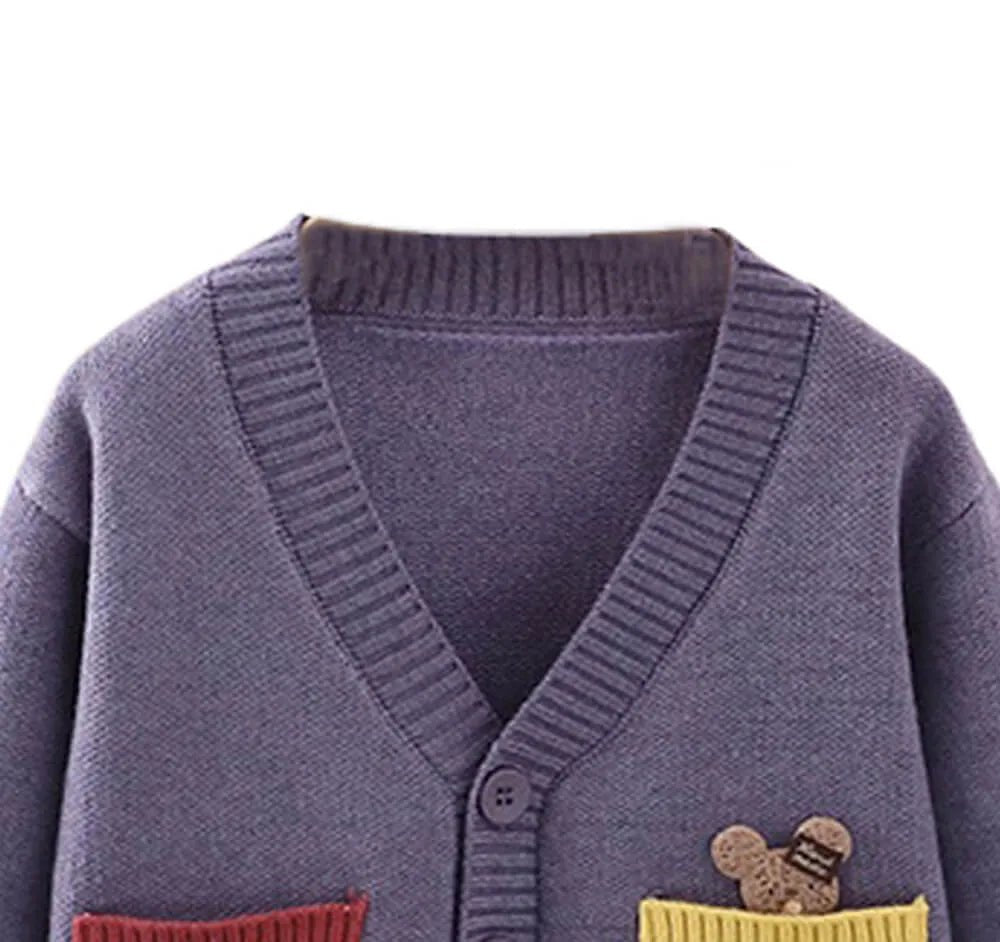 Kids Muave Cardigan Sweater V neck with front pockets