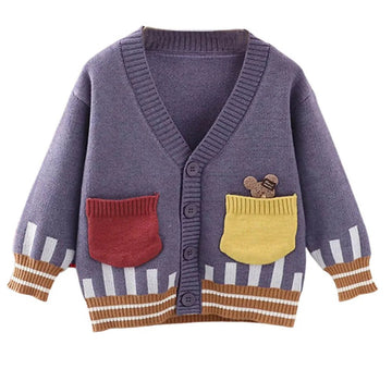 Kids Muave Cardigan Sweater V neck with front pockets
