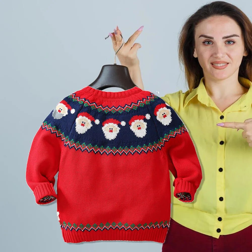 Kids Red & Navy HOHO Cardigan Sweater Round Neck