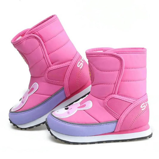 Kids Snow Boots Cute Bunny Bright Pink