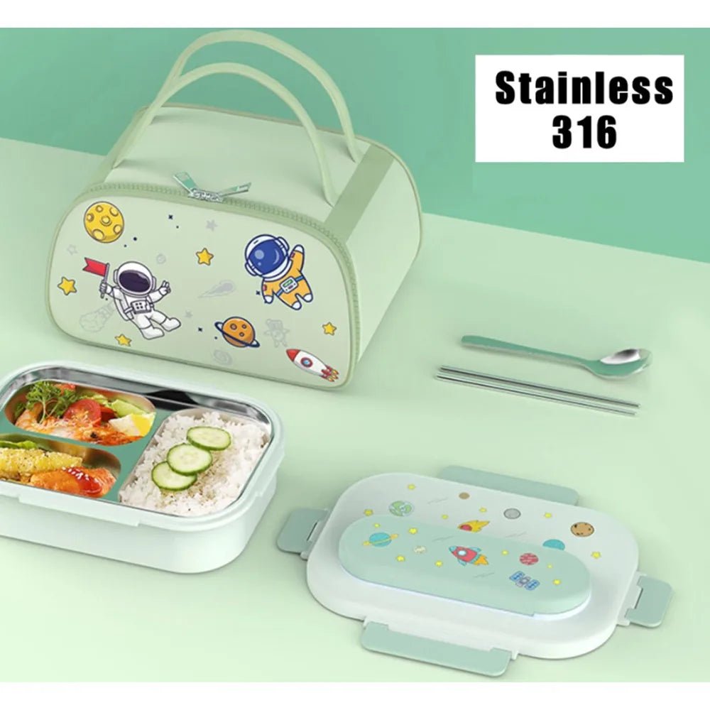 Kids Tiffin Lunch Box with Insulated Lunch Box Cover, Mint Green - Little Surprise BoxKids Tiffin Lunch Box with Insulated Lunch Box Cover, Mint Green