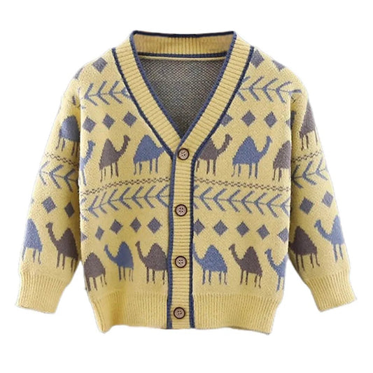 Kids Yellow Camel Troop, Cardigan V neck Sweater - Little Surprise BoxKids Yellow Camel Troop, Cardigan V neck Sweater