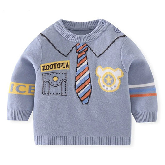 Light Blue, Little Man Tie Print Kids Cardigan Sweater, Round Neck - Little Surprise BoxLight Blue, Little Man Tie Print Kids Cardigan Sweater, Round Neck