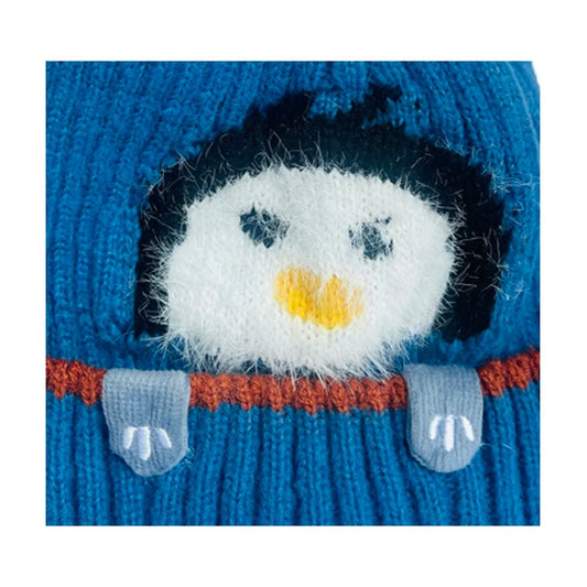 Light Blue Penguin Woven Stretchable Woolen Winter Cap For Kids With Matching Neck Muffler Set (3-10Yrs) - Little Surprise BoxLight Blue Penguin Woven Stretchable Woolen Winter Cap For Kids With Matching Neck Muffler Set (3-10Yrs)