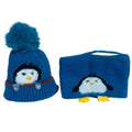 Light Blue Penguin Woven Stretchable Woolen Winter Cap For Kids With Matching Neck Muffler Set (3-10Yrs) - Little Surprise BoxLight Blue Penguin Woven Stretchable Woolen Winter Cap For Kids With Matching Neck Muffler Set (3-10Yrs)