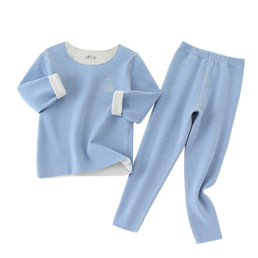 Light Blue Round Neck Upper & Lower Body Thermal Winter Warmers For Kids-Set Of 2 Pcs - Little Surprise BoxLight Blue Round Neck Upper & Lower Body Thermal Winter Warmers For Kids-Set Of 2 Pcs