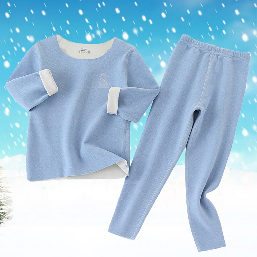 Light Blue Round Neck Upper & Lower Body Thermal Winter Warmers For Kids-Set Of 2 Pcs - Little Surprise BoxLight Blue Round Neck Upper & Lower Body Thermal Winter Warmers For Kids-Set Of 2 Pcs