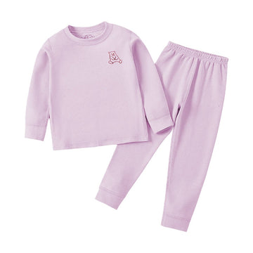 Lilac Crewneck Teddy Upper & Lower Body Thermal Winter Warmers For Kids-Set Of 2 Pcs - Little Surprise BoxLilac Crewneck Teddy Upper & Lower Body Thermal Winter Warmers For Kids-Set Of 2 Pcs