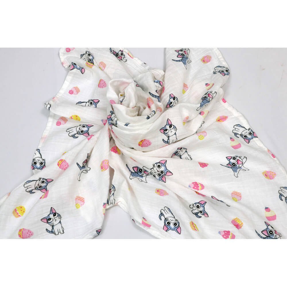 Little Cupcake and Catty Themed Muslin Cotton Swaddle - Little Surprise BoxLittle Cupcake and Catty Themed Muslin Cotton Swaddle