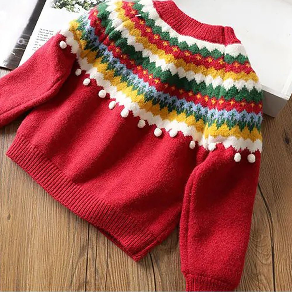 Maroon Multi Colour Xmas Baubles Pompom Style Warmer Cardigan & Christmas Sweater for toddlers & Kids - Little Surprise BoxMaroon Multi Colour Xmas Baubles Pompom Style Warmer Cardigan & Christmas Sweater for toddlers & Kids