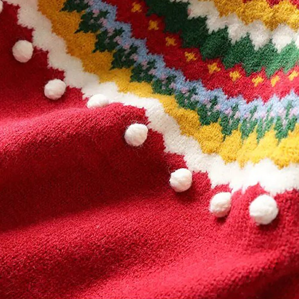 Maroon Multi Colour Xmas Baubles Pompom Style Warmer Cardigan & Christmas Sweater for toddlers & Kids - Little Surprise BoxMaroon Multi Colour Xmas Baubles Pompom Style Warmer Cardigan & Christmas Sweater for toddlers & Kids