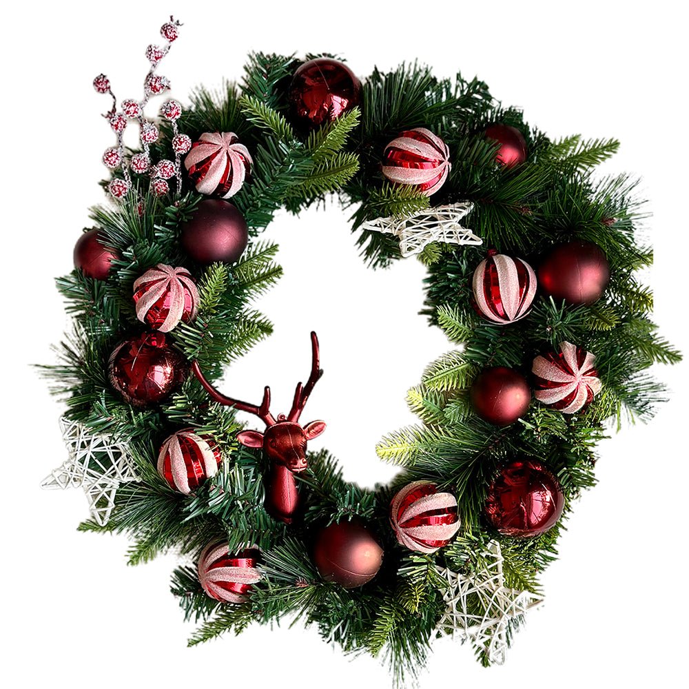 Maroon Reindeer Artifical Wreath for Wall,Door and Tree Décor - Little Surprise BoxMaroon Reindeer Artifical Wreath for Wall,Door and Tree Décor