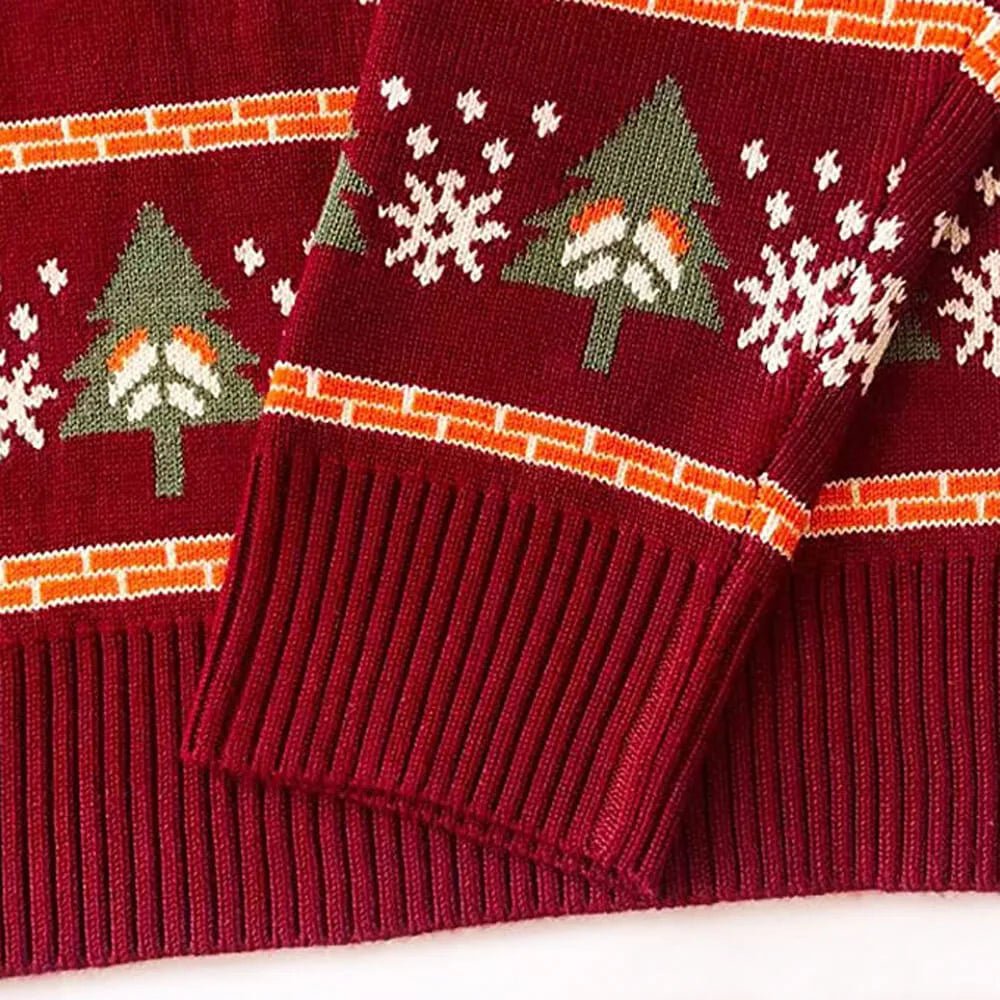 Maroon, Snowflakes & Deer Kids Cardigan Sweater, Round Neck - Little Surprise BoxMaroon, Snowflakes & Deer Kids Cardigan Sweater, Round Neck