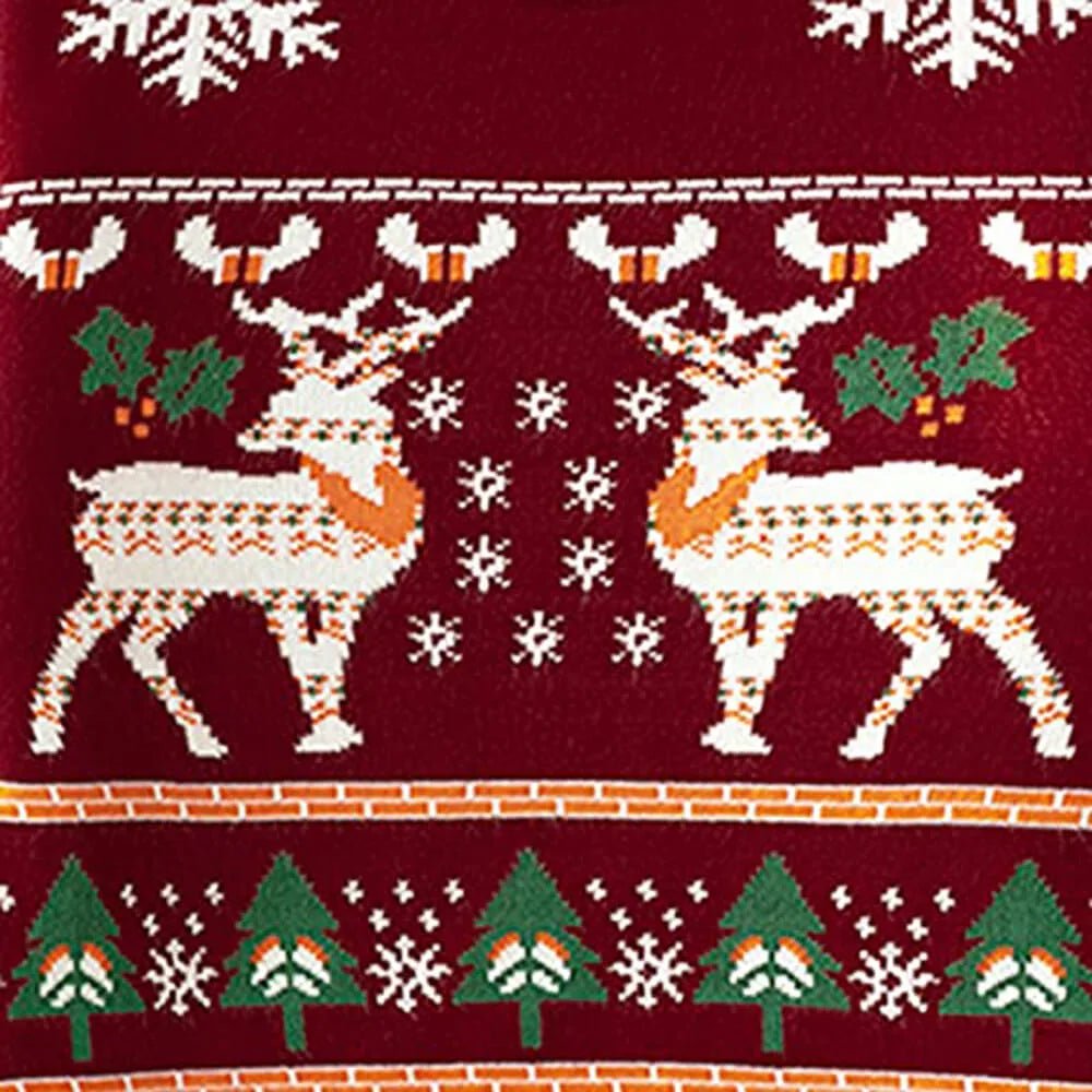 Maroon, Snowflakes & Deer Kids Cardigan Sweater, Round Neck - Little Surprise BoxMaroon, Snowflakes & Deer Kids Cardigan Sweater, Round Neck