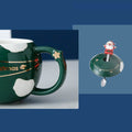 Merry Christmas Ceramic Coffee and Hot Chocolate Mug - Green Round Cup with Matching Ceramic Lid and embellished Spoon, 330 ml - Little Surprise BoxMerry Christmas Ceramic Coffee and Hot Chocolate Mug - Green Round Cup with Matching Ceramic Lid and embellished Spoon, 330 ml