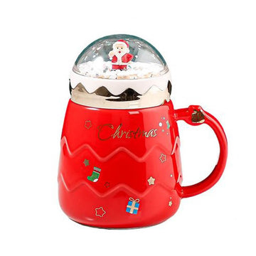 Merry Christmas Ceramic Coffee and Hot Chocolate Mug - Red 3d Globe Lid Style, 330 ml - Little Surprise BoxMerry Christmas Ceramic Coffee and Hot Chocolate Mug - Red 3d Globe Lid Style, 330 ml