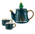 Merry Christmas Ceramic Tea Pot with matching 2 Coffee Cup Set - Green & Gold (550 ml teapot and 220 ml cups), Pack of 3 - Little Surprise BoxMerry Christmas Ceramic Tea Pot with matching 2 Coffee Cup Set - Green & Gold (550 ml teapot and 220 ml cups), Pack of 3