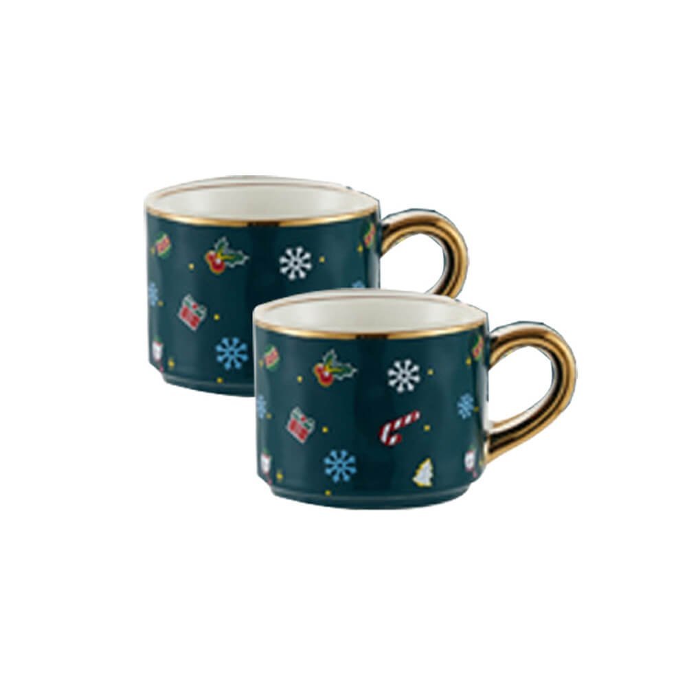 Merry Christmas Ceramic Tea Pot with matching 2 Coffee Cup Set - Green & Gold (550 ml teapot and 220 ml cups), Pack of 3 - Little Surprise BoxMerry Christmas Ceramic Tea Pot with matching 2 Coffee Cup Set - Green & Gold (550 ml teapot and 220 ml cups), Pack of 3