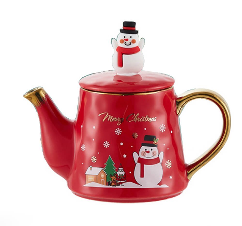 Merry Christmas Ceramic Tea Pot with matching 2 Coffee Cup Set - Red & Gold (550 ml teapot and 220 ml cups), Pack of 3 - Little Surprise BoxMerry Christmas Ceramic Tea Pot with matching 2 Coffee Cup Set - Red & Gold (550 ml teapot and 220 ml cups), Pack of 3