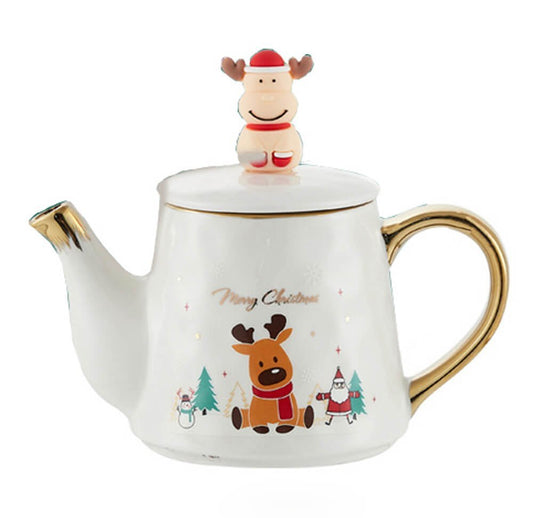 Merry Christmas Ceramic Tea Pot with matching 2 Coffee Cup Set - White & Gold (550 ml teapot and 220 ml cups), Pack of 3 - Little Surprise BoxMerry Christmas Ceramic Tea Pot with matching 2 Coffee Cup Set - White & Gold (550 ml teapot and 220 ml cups), Pack of 3