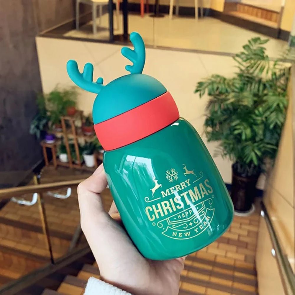 Mini Belly Green Antler Stainless Steel Sleek Christmas Water Bottle for Kids, 300ML - Little Surprise BoxMini Belly Green Antler Stainless Steel Sleek Christmas Water Bottle for Kids, 300ML