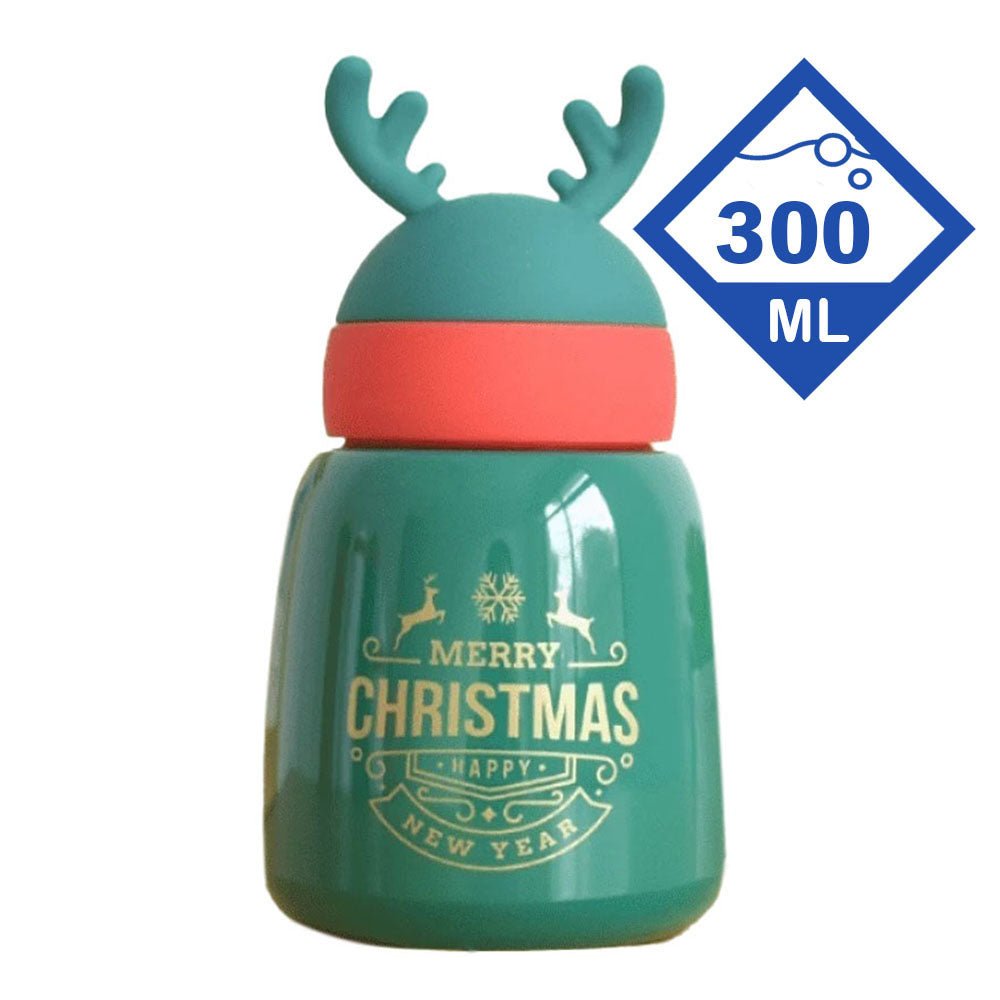 Mini Belly Green Antler Stainless Steel Sleek Christmas Water Bottle for Kids, 300ML - Little Surprise BoxMini Belly Green Antler Stainless Steel Sleek Christmas Water Bottle for Kids, 300ML