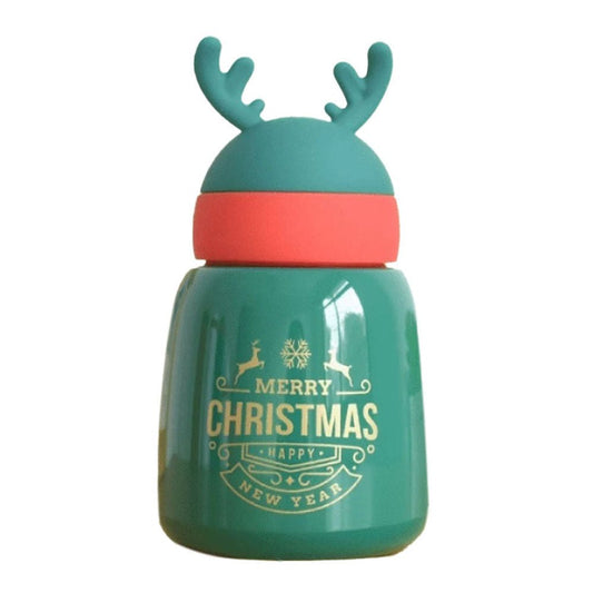 Mini Belly Green Antler Stainless Steel Sleek Christmas Water Bottle for Kids, 300ML - Little Surprise BoxMini Belly Green Antler Stainless Steel Sleek Christmas Water Bottle for Kids, 300ML