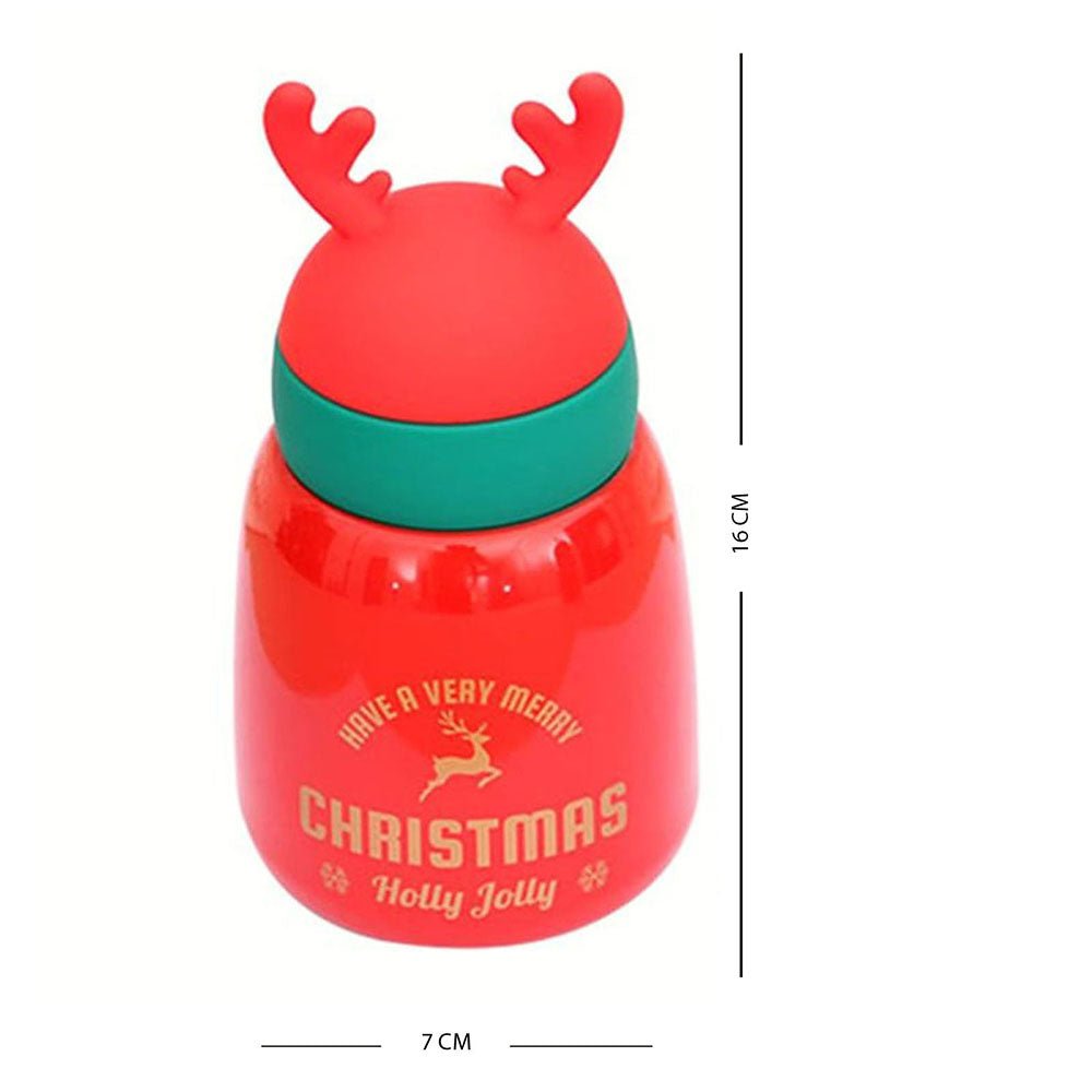 Mini Belly Red Antler Stainless Steel Sleek Christmas Water Bottle for Kids, 300ML - Little Surprise BoxMini Belly Red Antler Stainless Steel Sleek Christmas Water Bottle for Kids, 300ML