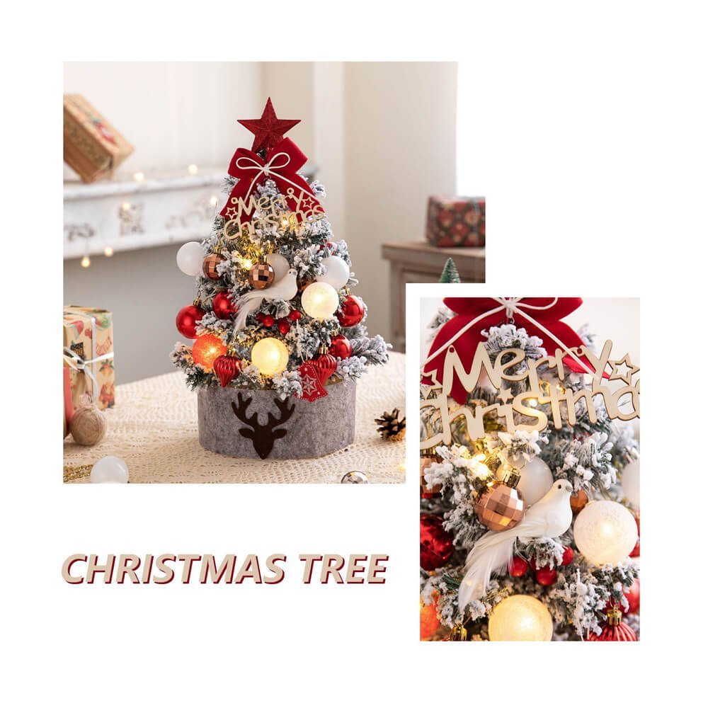 Mini Christmas Tree Set with Balls and Tree Ornaments for Ready Set Up, Ht 45 cm - Red & Gold Decor - Little Surprise BoxMini Christmas Tree Set with Balls and Tree Ornaments for Ready Set Up, Ht 45 cm - Red & Gold Decor