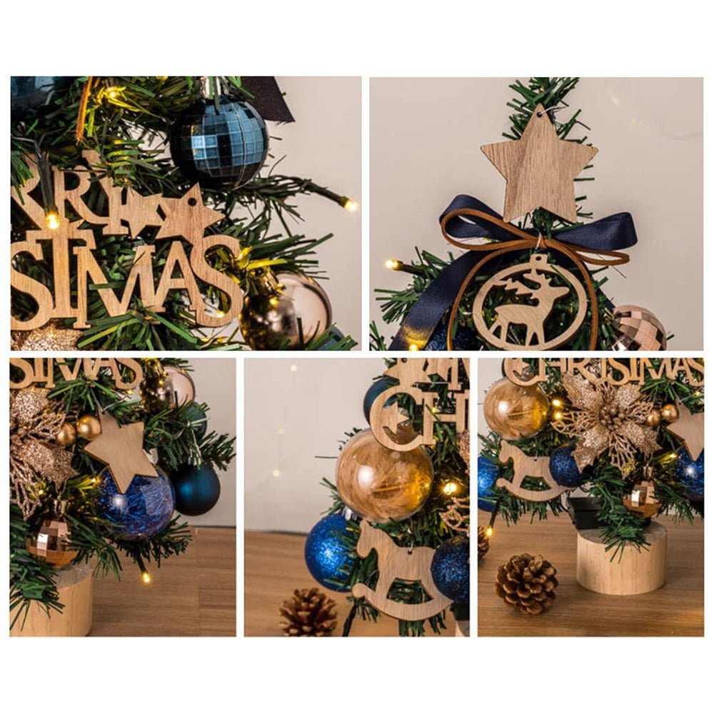 Mini Christmas Tree Shiny Blue &Gold Theme Tree and Tree Ball Ornaments for Ready Set Up, Ht 45 cm - Little Surprise BoxMini Christmas Tree Shiny Blue &Gold Theme Tree and Tree Ball Ornaments for Ready Set Up, Ht 45 cm