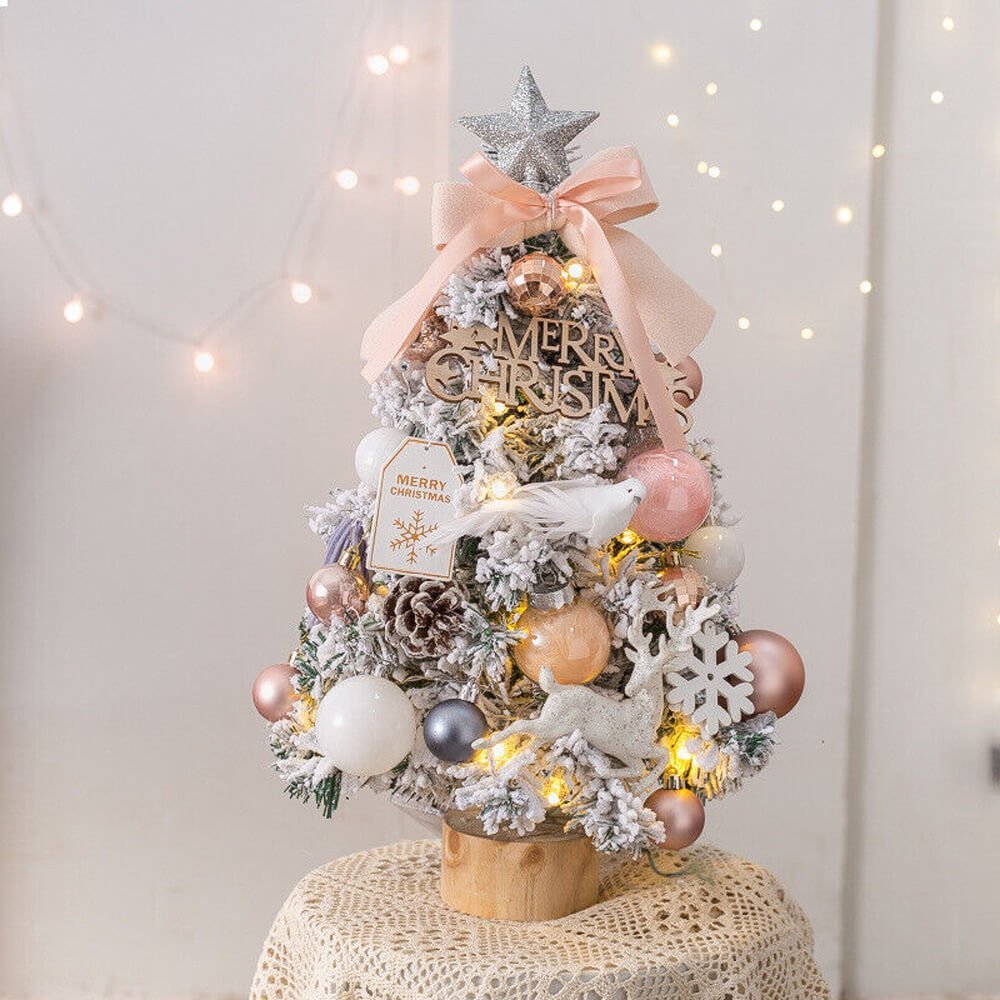 Mini Christmas Tree with Balls and Tree Ornaments for Ready Set Up, Ht 45 cm - Pink & Gold Christmas Decor - Little Surprise BoxMini Christmas Tree with Balls and Tree Ornaments for Ready Set Up, Ht 45 cm - Pink & Gold Christmas Decor