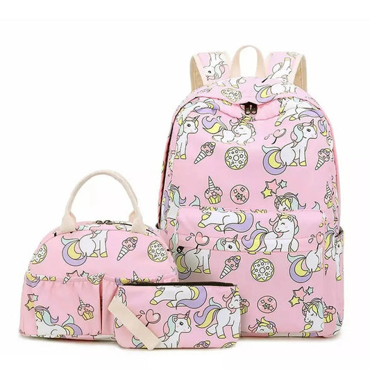 Mini rainbows sleeping unicorn 3 pcs Matching Backpack with Lunch Bag & Stationery Pouch Pink - Little Surprise BoxMini rainbows sleeping unicorn 3 pcs Matching Backpack with Lunch Bag & Stationery Pouch Pink