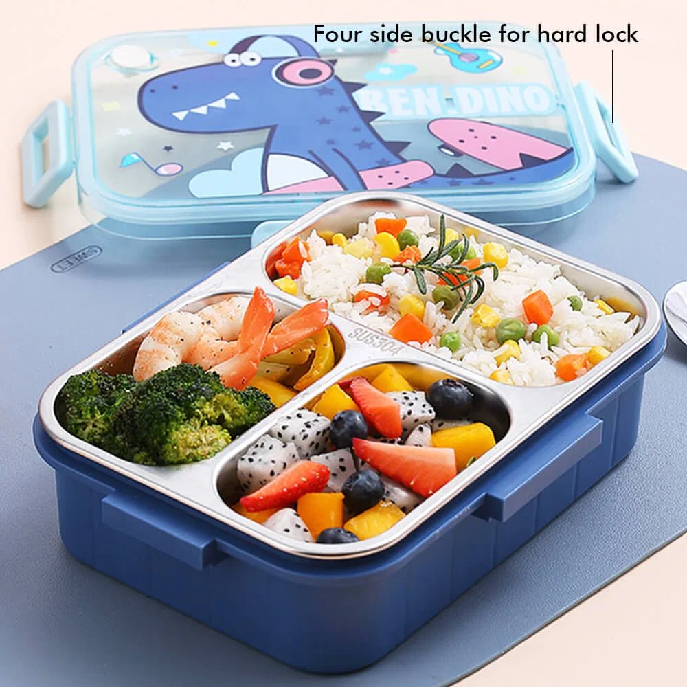 Mini Size Stainless Steel Lunch Box /Tiffin for Kids and Adults, Blue Dino with Steel Spoon and Steel Chopsticks for Kids and Adults - Little Surprise BoxMini Size Stainless Steel Lunch Box /Tiffin for Kids and Adults, Blue Dino with Steel Spoon and Steel Chopsticks for Kids and Adults