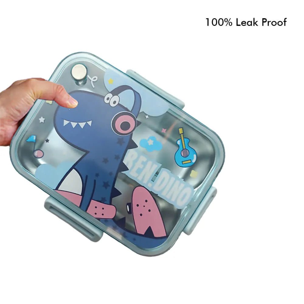 Mini Size Stainless Steel Lunch Box /Tiffin for Kids and Adults, Blue Dino with Steel Spoon and Steel Chopsticks for Kids and Adults - Little Surprise BoxMini Size Stainless Steel Lunch Box /Tiffin for Kids and Adults, Blue Dino with Steel Spoon and Steel Chopsticks for Kids and Adults