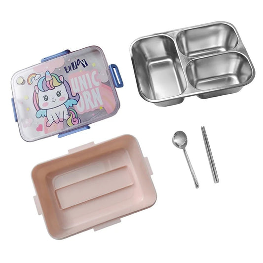 Mini Size Stainless Steel Lunch Box /Tiffin for Kids and Adults, Pink Uni with Steel Spoon and Steel Chopsticks for Kids and Adults - Little Surprise BoxMini Size Stainless Steel Lunch Box /Tiffin for Kids and Adults, Pink Uni with Steel Spoon and Steel Chopsticks for Kids and Adults