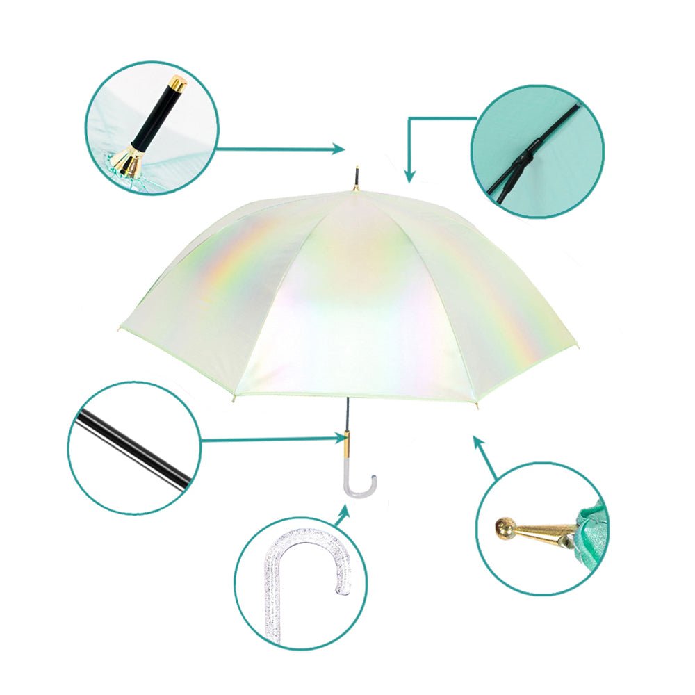 Mint Green Holographic Glitter Rain Umbrella for Kids & Adults - Little Surprise BoxMint Green Holographic Glitter Rain Umbrella for Kids & Adults