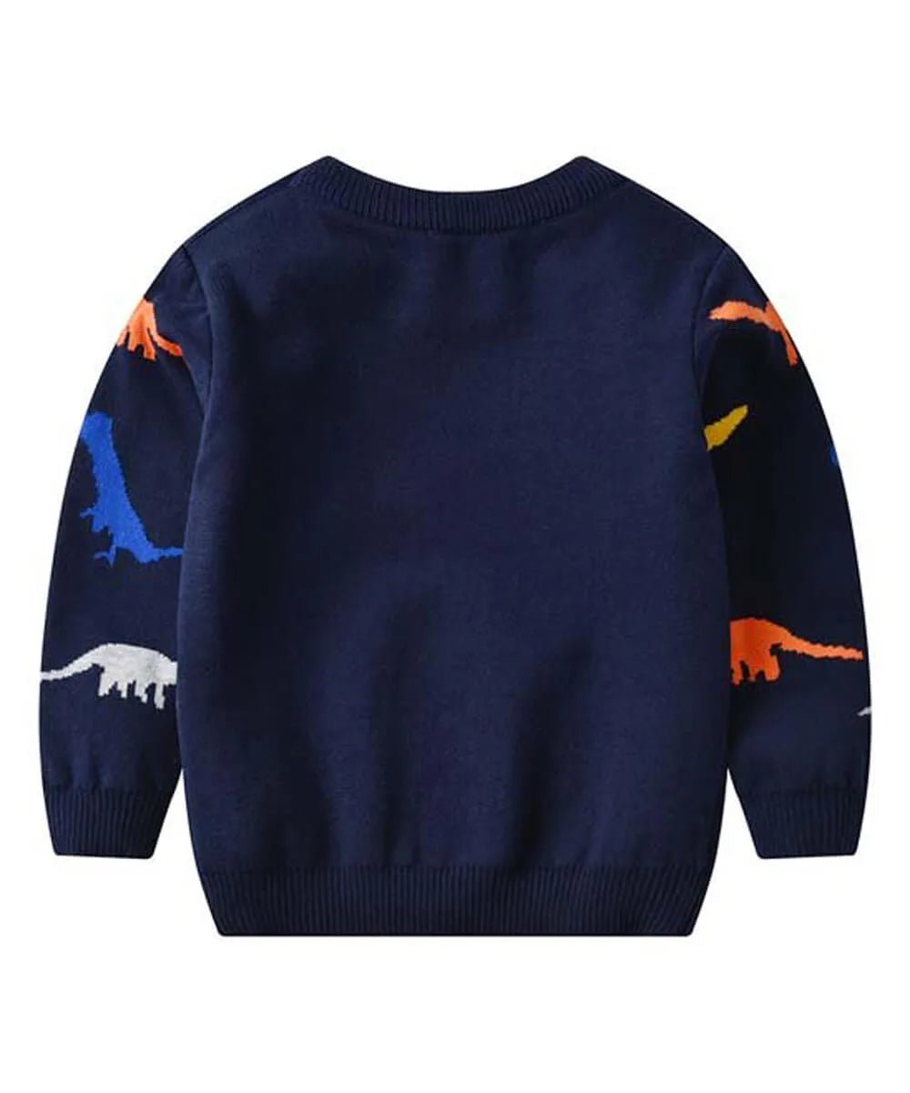 Mix Rawring Dinos Kids Navy Blue Cardigan Sweater, Round Neck - Little Surprise BoxMix Rawring Dinos Kids Navy Blue Cardigan Sweater, Round Neck